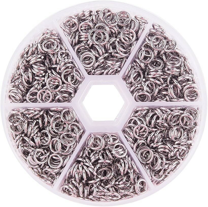 304 ステンレス マルカン 丸カン リング 金具 パーツ ジュエリー DIY用 箱入り 6mm 約1000個/箱 (1重 6mm 1000個)