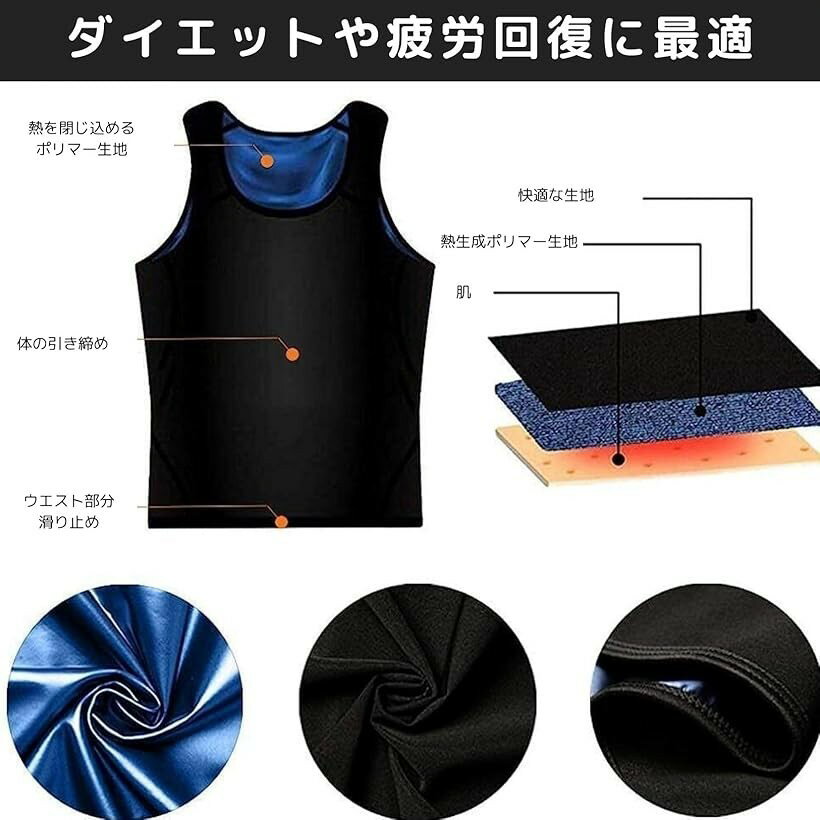 サウナスーツ メンズ タンクトップ 発汗 ベスト インナー ランニング 筋トレ 洗濯可 (シルバー, 2XL/3XL) 2