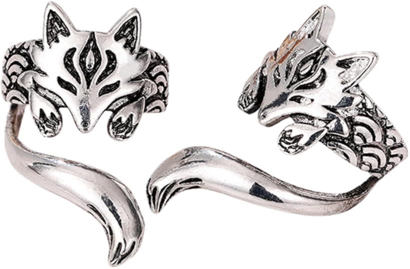 【楽天ランキング1位入賞】イヤーカフ イヤリング メンズ ノンホール ペア 狐 きつね 左右セット シル..