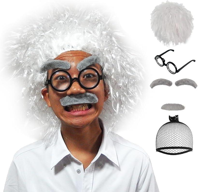 博士 かつら コスプレ 白髪 ウィッグ メガネ ヒゲ 科学者 おじいさん 宴会 ネタ 白髪 博士 4点 セット
