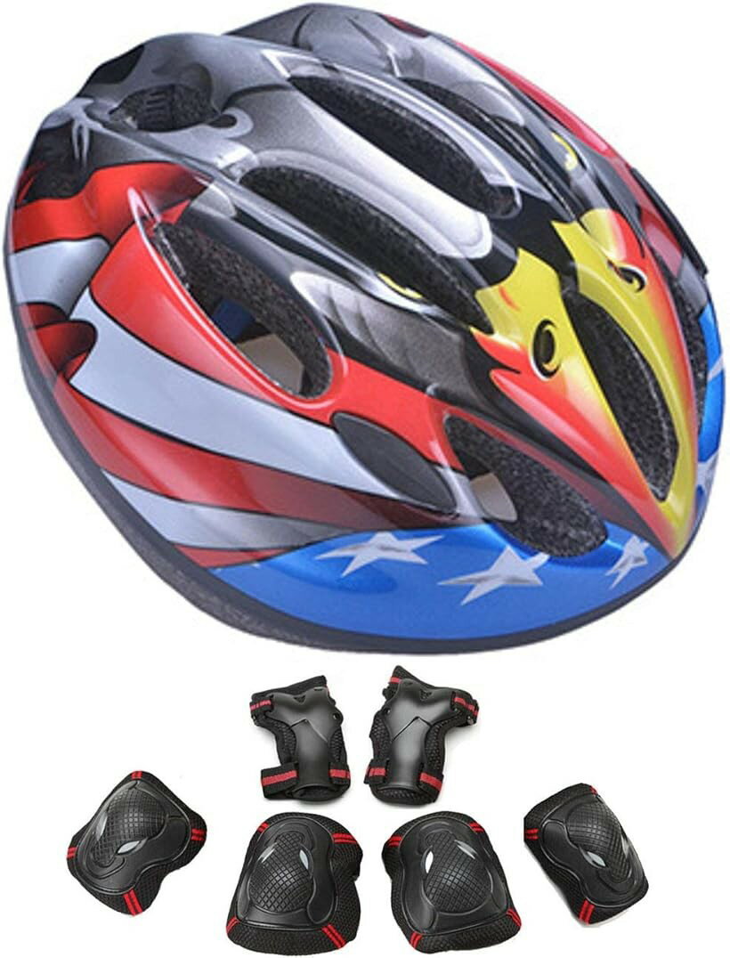 バリエーションコード : 2bfx5b1l08商品コード2bfx9we83o商品名子供用 ヘルメット 自転車 キッズ プロテクター セット or 単品 軽量 サイズ調整可 男の子 女の子 サイクリング イーグル MサイズブランドYRINA （ユリーナ）カラー05イーグル（Mサイズ）サイズ等M・v「耐衝撃性」材質：アウターシェル（PVC） インナシェル：EPS発泡スチレン　内装の衝撃吸収ライナーが転倒時の衝撃を吸収することで、お客様の頭部を危険から守ります。自転車に乗る時、大切な頭部をガードする為のヘルメットです。v「プロテクター」ひじ・ひざ・手首の3点セットで、転倒した際のケガからお子様の体を守って保護してくれます。・v「高通気性」多数の通気ホールによるベンチレーション作用により汗をかきやすいお子様も頭が蒸れにくい構造です。また、内装を取り外しての洗濯が可能なので衛生面でも安心です。・v「頭囲サイズ」：　S・45～55cm　／　M・50～58cm（どちらもサイズ調整アジャスター付き）ダイヤル式の調整ネジ(アジャスター)で、簡単にサイズ調整ができます。あご紐はワンタッチ式なのでお子様でも簡単に着脱できます。＊1歳未満の乳児には使用しないでください。・v「軽量」S・200g　／　M・220g　モニターテストの結果、特に小さなお子様にとっての最重要事項は重さでした。250gを超えると多くのお子様が嫌がります。その為、軽さと安全性にこだわっていますので長時間ご利用いただけます。自転車 スケートボード キックボード インラインスケートなどのケガ対策に最適です。v「左右幅」S・16.5cm　／　M・18cm※ 他ネットショップでも併売しているため、ご注文後に在庫切れとなる場合があります。予めご了承ください。※ 品薄または希少等の理由により、参考価格よりも高い価格で販売されている場合があります。ご注文の際には必ず販売価格をご確認ください。※ 沖縄県、離島または一部地域の場合、別途送料の負担をお願いする場合があります。予めご了承ください。※ お使いのモニタにより写真の色が実際の商品の色と異なる場合や、イメージに差異が生じることがあります。予めご了承ください。※ 商品の詳細（カラー・数量・サイズ 等）については、ページ内の商品説明をご確認のうえ、ご注文ください。※ モバイル版・スマホ版ページでは、お使いの端末によっては一部の情報が表示されないことがあります。すべての記載情報をご確認するには、PC版ページをご覧ください。YRINA子供用自転車ヘルメット幼児こども用キッズプロテクターセット調整可能軽量ヘルメット可愛い❤＆カッコいい＊バリエーション豊かなキッズ＆ジュニアヘルメット単品orプロテクターセット・キッズ(45-58cm)・ジュニアサイズ(50-58cm)(1)自転車ヘルメット単品(2)自転車ヘルメット＆手首・ひじ・ひざ用プロテクター6点セット全18バリエーションです。自転車走行時にはもちろん、子供用はストライダー等のキックバイク、スケートボード、ローラーブレード、インラインスケート、ブレイブ ボードなどの各種スポーツ用ヘルメットとしてもお使い頂けます。また、いざという時の防災用ヘルメットとしても活躍してくれます。ダイヤル式の調整ネジ(アジャスター)で、簡単にサイズ調整ができます。あご紐はワンタッチ式なのでお子様でも簡単に着脱できます。カラフルなカラーバリエーションを揃えています。お気に入りのデザインをお選びください。お気に入りヘルメットでお子様の楽しみも増えます。＊ムレにくい複数の通気孔から風を通してムレにくく、汗っかきのお子さまでも快適にお使い頂けます。＊全方位ガードヘルメットの頭囲りには、弾力性がある素材を使用したクッション材（インナーパッド）を採用。全方位から頭部をガードしてくれます。＊取り外せるクッション材インナーパッドは取り外して洗えますので、清潔に保つことが出来ます。＊頭部にジャストフィット後頭部の下についているアジャスターダイヤルで、日々成長するお子さまの頭部に合わせて、簡単にサイズが微調節出来るようになっています。＊簡単装着差し込み式のバックルで簡単に装着出来ます。ベルトの長さも調節可能です。＊軽量S・Mサイズともに重さ約200グラムと超軽量タイプで、お子さまの首に負担をかけにくくなっております。＊正しい着用方法ヘルメットを水平にかぶり、ベルトの長さを調節して、あごバックルを差し込みご着用ください。あごとストラップの間に指が1本入るぐらいがちょうどよい着用の目安となります。＊プロテクタープロテクターセットをお選び頂きますと、手とひじ、ひざ用、合わせて6点のプロテクターをセットでお届けいたします。​プロテクターはヘルメットの色に合わせて、ブラック・ブルー・ピンクとなります。＊Sサイズのヘルメットは4カラー＊サイズ：45-55cm/重量200g（左右幅16.5cm）（年齢の目安：1才～5才頃）(1)ピンクの花(2)ピンクドリーム(3)ブルースター(4)ブルードリーム＊Mサイズのヘルメットは5カラー＊サイズ：50-58cm/重量220g（左右幅18.0cm）（年齢の目安：5才～12才頃）(1)ピンクの花(2)レッドの花(3)イーグル(4)ブルースター(5)スノーフレーク＊国際安全基準（CE）が付いていますが、より安全基準の高い商品をご希望のお客様は、日本基準のSG規格・PSCマークが付いたものをご購入ください。
