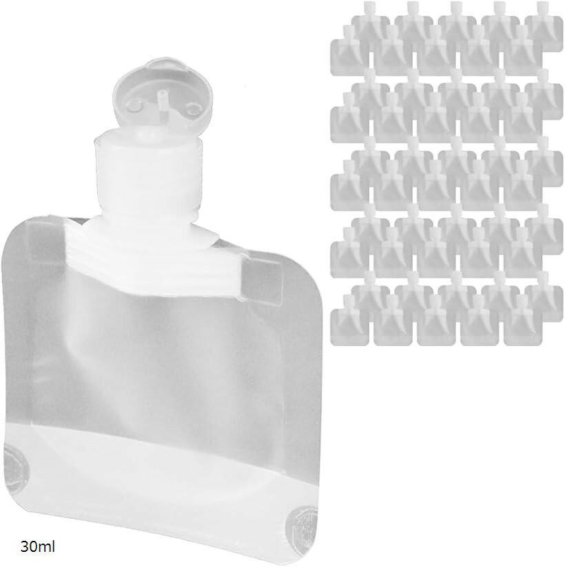 半透明トラベルボトル パウチタイプ 小分け 漏れ防止 持ち運び 旅行 50個セット 30ml