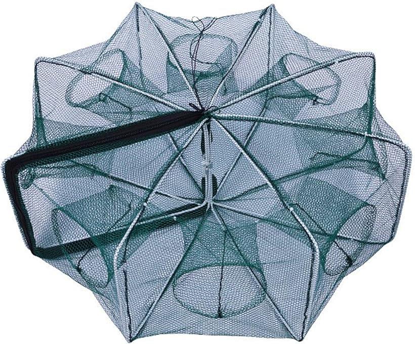 カニ網 カニかご 折りたたみ式 魚捕り網 8穴 高さ22cm 捕獲 網かご 伊勢エビ 仕掛け 鮎 捕獲ネット コンパクト