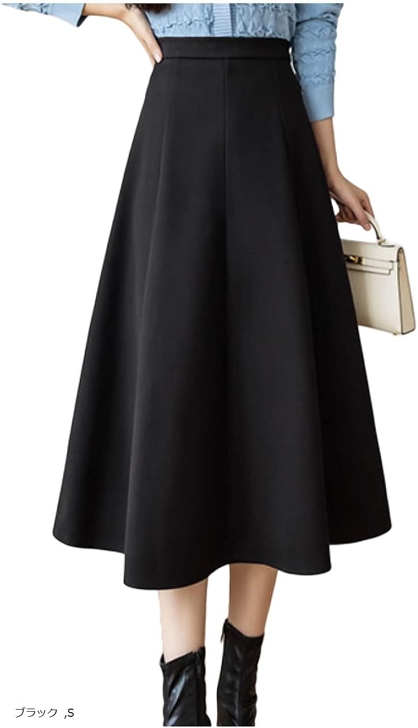 リリー ショコラ aラインスカート オフィス レディース 秋冬 フレアー ミモレ丈 ミディ ハイウエストスカート 通勤 事務 OL きれいめ ブラウン L XL M ブラック S