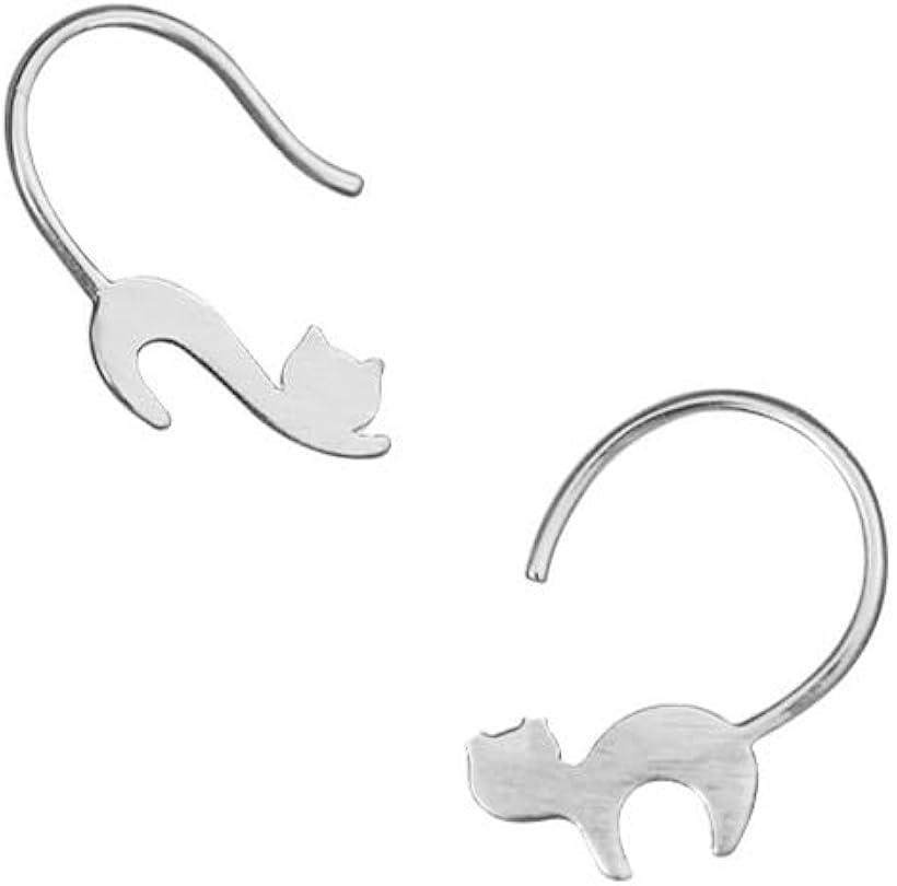 樂天商城 - ピアス 猫 両耳 レディース アクセサリー イヤークリップとしても使える シンプル ペット ネコ お洒落 シルバーカラー