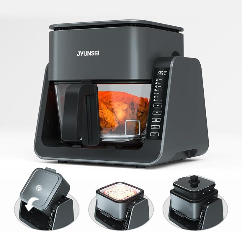 ノンフライヤー 2in1 エアフライヤー＆グリルパン 4L+1.5L 大容量 家庭用 最高温230℃ ノンオイル 唐揚げ/焼き魚対応 1～5人 デジタルタッチパネル 可視窓 温度調整 電気フライヤー PSE認証済