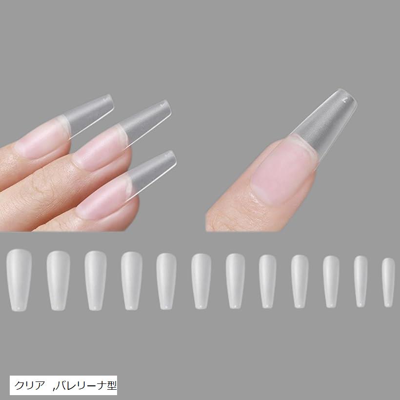 ネイルチップ 超薄 240枚 ロング 長さ出し 付け爪 自然なフィット感 クリア バレリーナ型