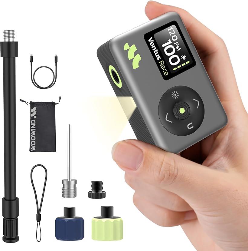 自転車 空気入れ 電動 120PSI 超小型 携帯 電動空気入れ 自動停止 米式 英式 仏式対応 LEDライト付き 日本語説明書 Ventus Race(4.0)