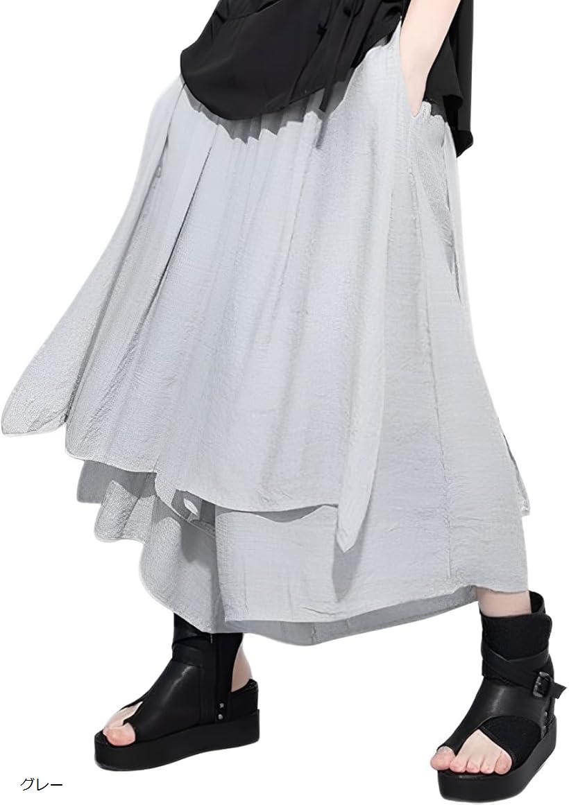 ガウチョパンツ レディース ワイドパンツ スカンツ ロング ゆったり ウエストゴム 秋 フレア ミモレ モード系 通気性 7分丈 おしゃれ きれいめ 人気 スカートみたい グレー