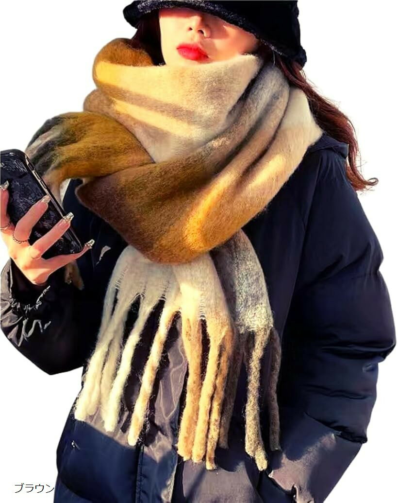 マフラー レディース 厚手 チェック柄 ストール 大判 秋 冬 肩掛け 巻き物 防寒 暖かい 羽織り スカイブルーx ピンク/グリーン ブラック/ホワイト ピンク/ ブラウン