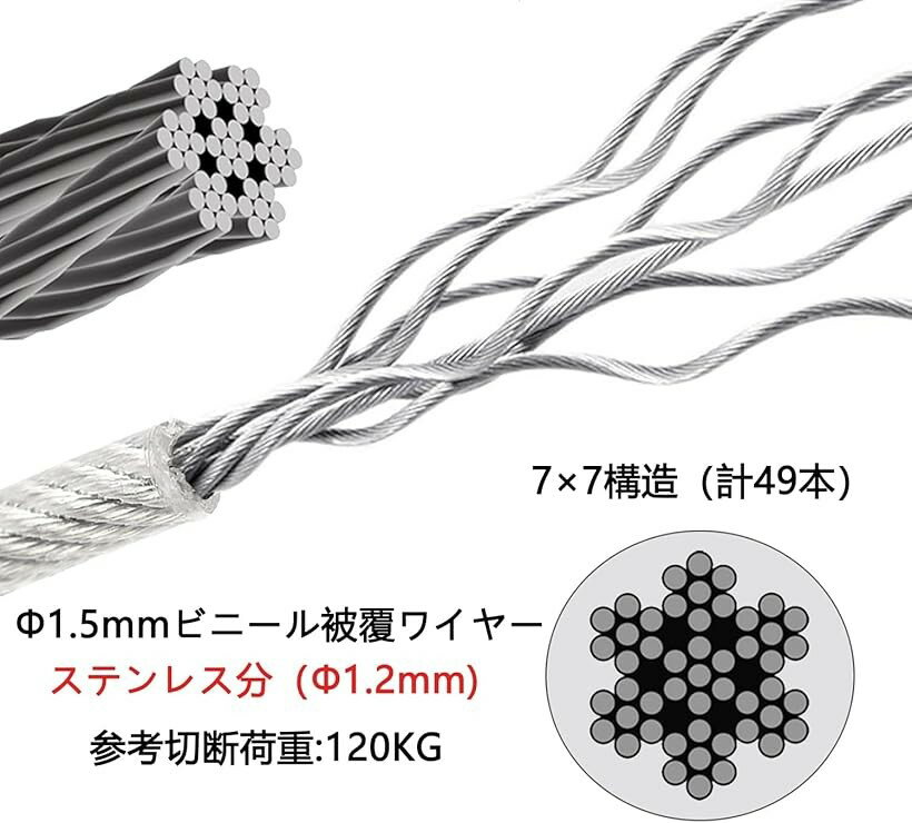 �ɥ����奦 Ʊ�� ��ʤ�磻�䡼 Ĺ��100M �ӥˡ�����ʤ ���ƥ�쥹�磻�䡼 ʪ���������� wire rope 7x7��¤ SUS304 ����ߥ��꡼��100���դ� �磻�䡼�����ץ��å���1�� ��1.5mm Ĺ��100M (�ӥˡ�����ʤ)