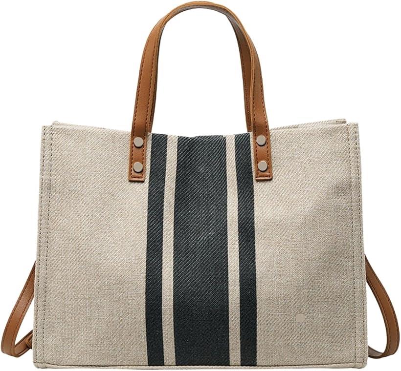 ショルダー バッグ トート 2way キャンバス 生地 マグネット バックル ファスナー ポケット レディース カジュアル ブラックストライプ