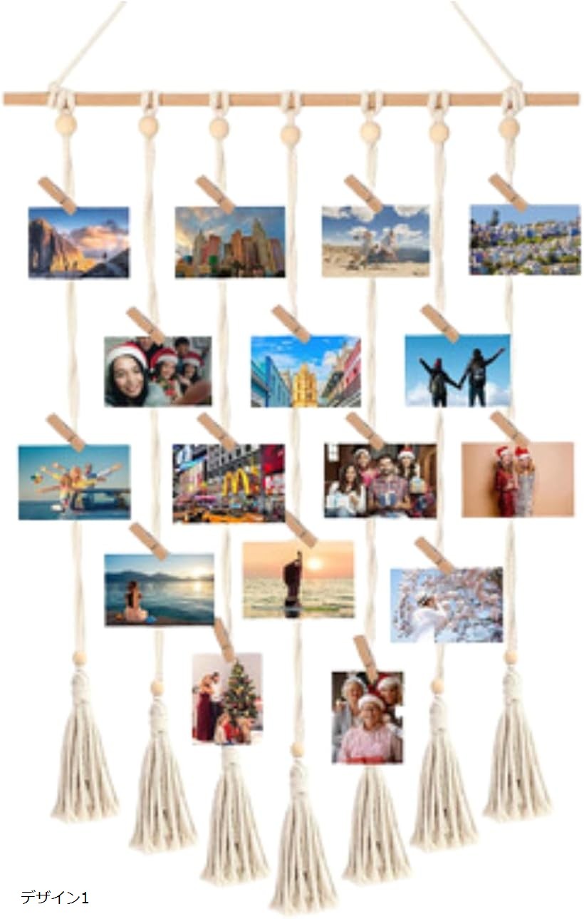 室內精巧飾品, 擺飾 - 写真ガーランド 壁掛け 木製フォトフレーム 写真ディスプレイ 吊り下げ クリップ30個付き プレゼント 寝室 インテリア デザイン1