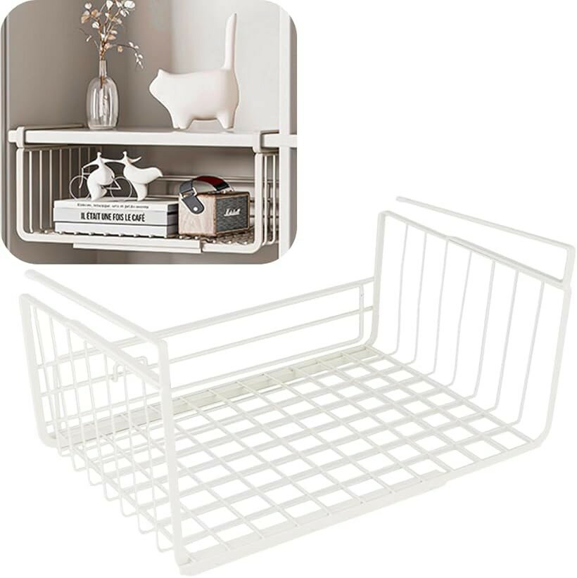 戸棚下用吊り下げラック 小物収納 差し込み式 工具不要 サイズ調整 大容量 錆びにくい キッチン