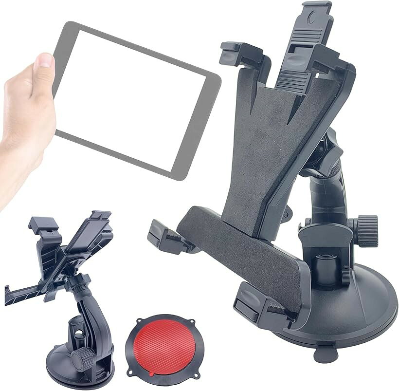 車 タブレットホルダー 吸盤取付 ダッシュボード対応 iPad スタンド 車載ホルダー 大型タブレット対応 多関節調整 (ブラック)