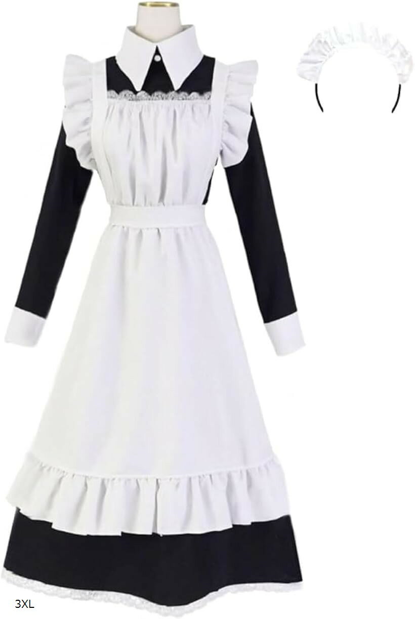 大きいサイズ 本格メイドドレス メイドコスプレ 男性用 3点セット 撮影用 イベント 文化祭 メンズロリータ コスチューム 3XL