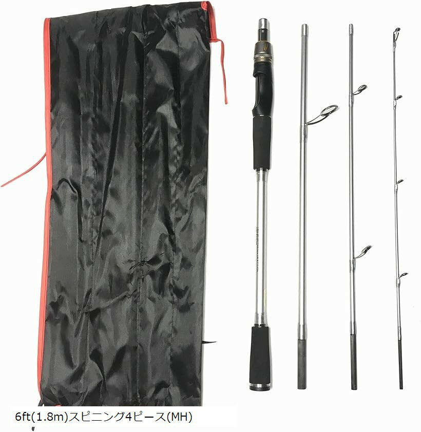 EVA 6フィート スピニング パックロッド 4ピース MH ルアー バス釣りロッド トラベルロッド シーバスロッド 6ft 6ft(1.8m)スピニング4ピース(MH)