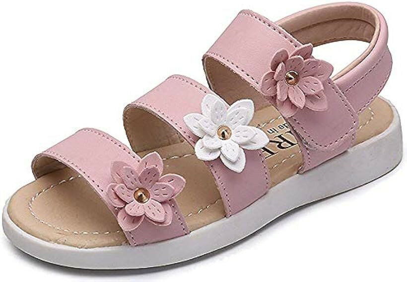 履きやすい キッズサンダル 女の子 ビーチサンダル フラワーモチーフ シューズ やわらかい 子供 19cm ピンク (02ピンク, 19.0 cm)