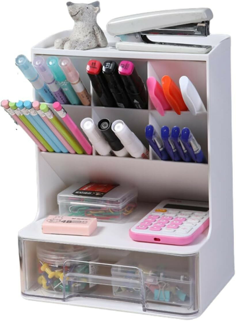 デスクオーガナイザー ペン収納 ペン立て 卓上収納ボックス 大容量 引き出し付き 分類収納 小物収納 オフィス デスク収納