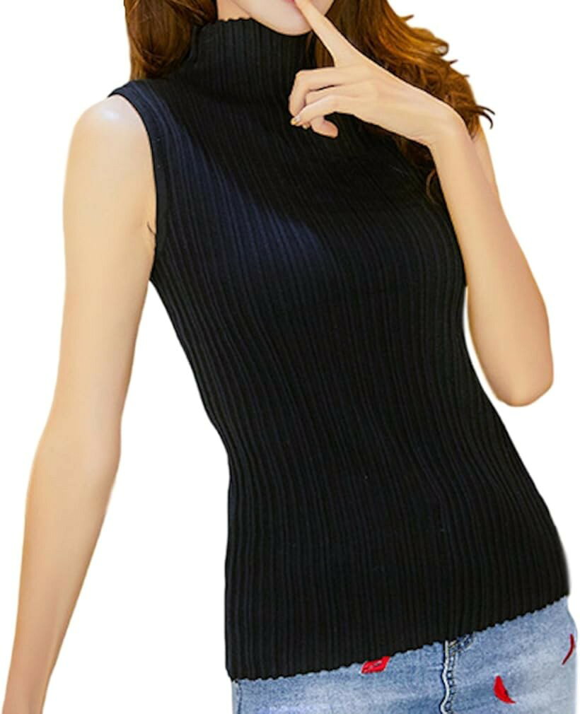 樂天商城 - ノースリーブ タートルネック トップス カットソー レディース free ブラック (ブラック, Free Size)