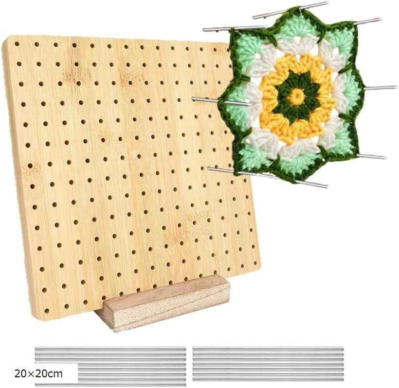 ブロッキングボード かぎ針編み 20x20cm 編み物 ステンレスピン15本 手縫い針5本 セット 28x28cm 20x20cm