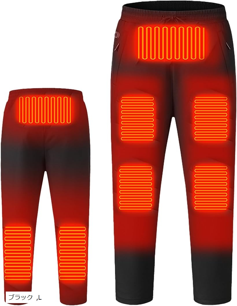 電熱パンツ ヒーター 男女兼用 8箇所発熱・超速暖 電池別売 3 段階温度調整 DC/USB 給電式 急速発熱 冬用防寒 軽量ヒートパンツ 作業用・アウトドア向き あったかズボン M XL ブラック L