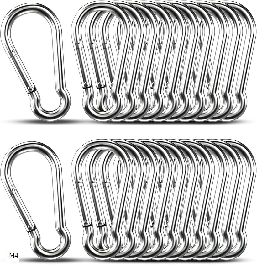ドウシュウ 同舟 カラビナ 304ステンレス M5 20個セット スプリングフック キーホルダー 多機能カラビナ Carabiner Clip M4