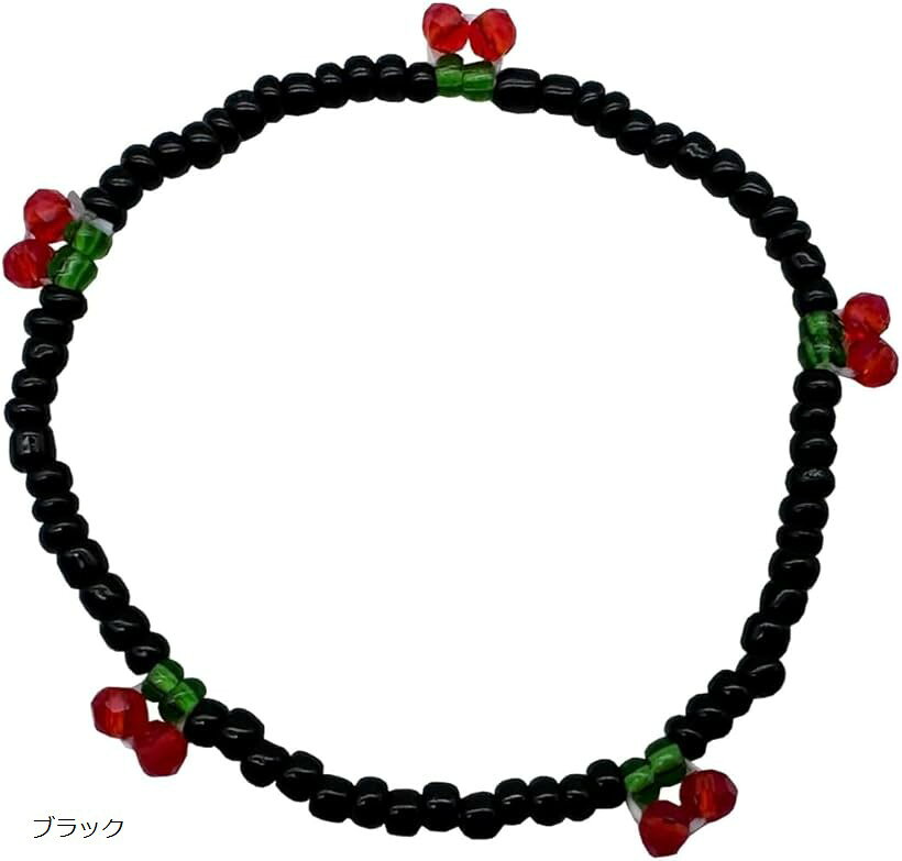 ビーズブレスレット チェリー さくらんぼ シンプル 韓国ファッション 爽やか アイドル着用モチーフ ホワイト クリア ブラック