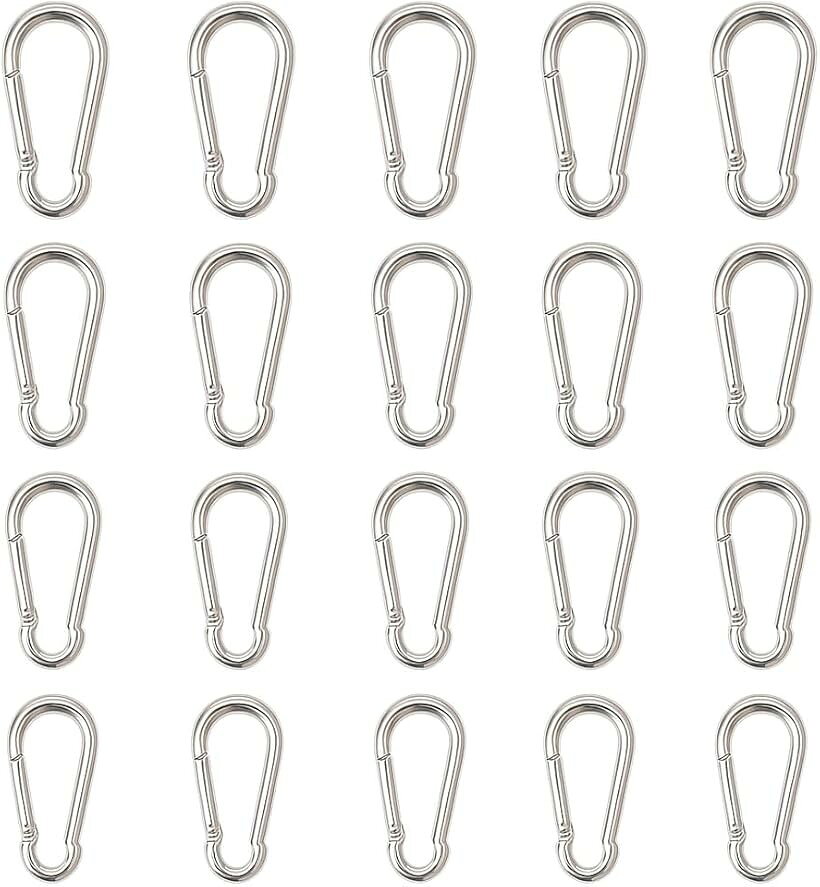 ラブピーシー カラビナ キーホルダー 盗難防止 落下防止 軽量 ワンタッチ 防サビ アウトドア ストラップ フック 鍵 キーリング 小型 亜鉛メッキ 20個セット