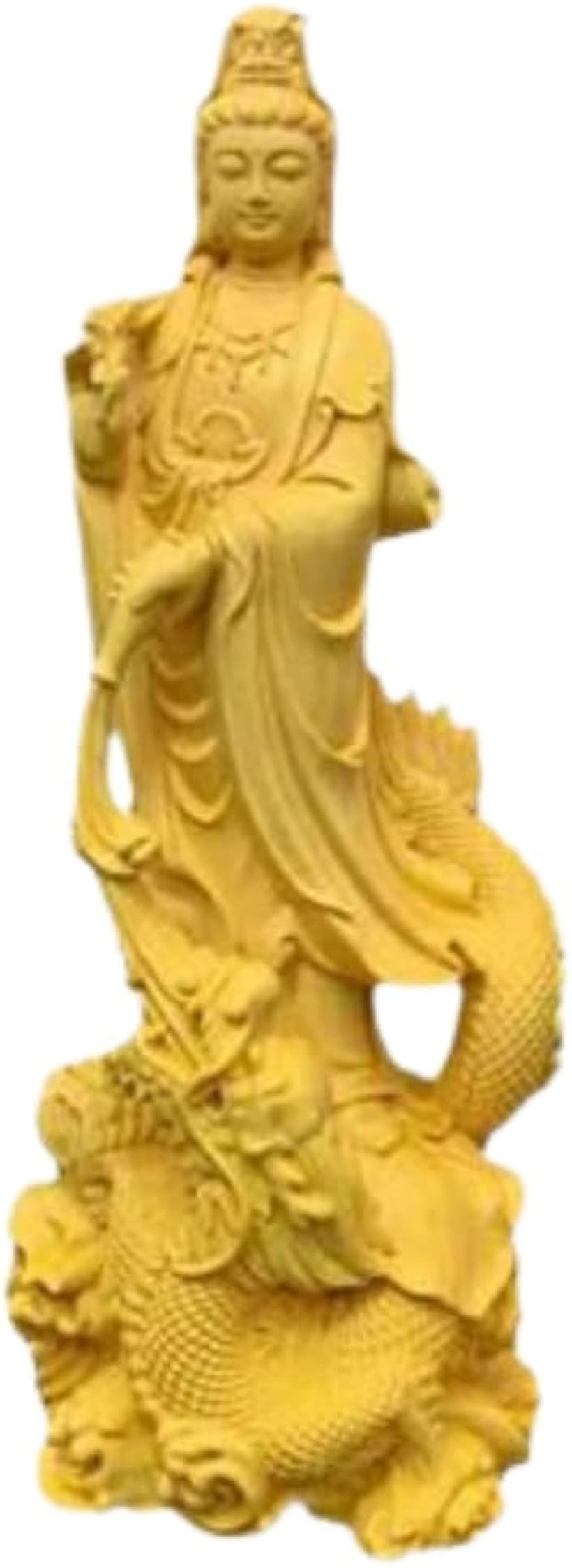 仏像 観音菩薩像 木彫り 観音像 木製彫刻 柘植の木 龍乗観音 高級木彫り 仏教美術 仏壇仏像