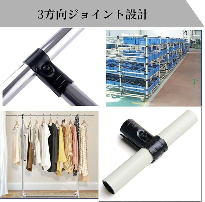 エムラインストアのΦ28イレクターパイプ HJ-1 3方向ジョイント Φ28mm メタルジョイント 組立て T字 ラック アルミ製イレクターパイプ 10個セット｜アングル3