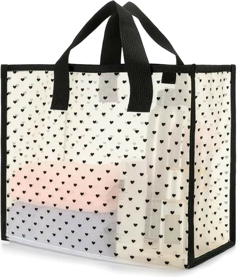 Beach Bags, Pool Bags - スパバッグ メッシュ サウナバッグ ジムバッグ ヨガ 温泉 ハート柄 (ホワイト, 標準サイズ)