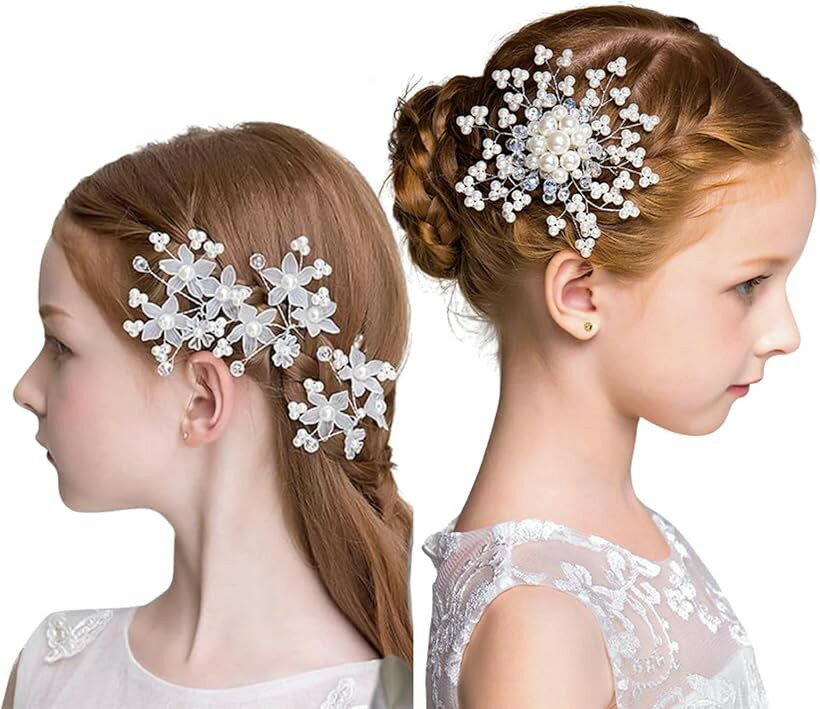 子供 ヘアアクセサリー セット 髪飾り フェイクパール 結婚式 入学式 卒業式 写真撮影 ヘッドドレス 4点セット