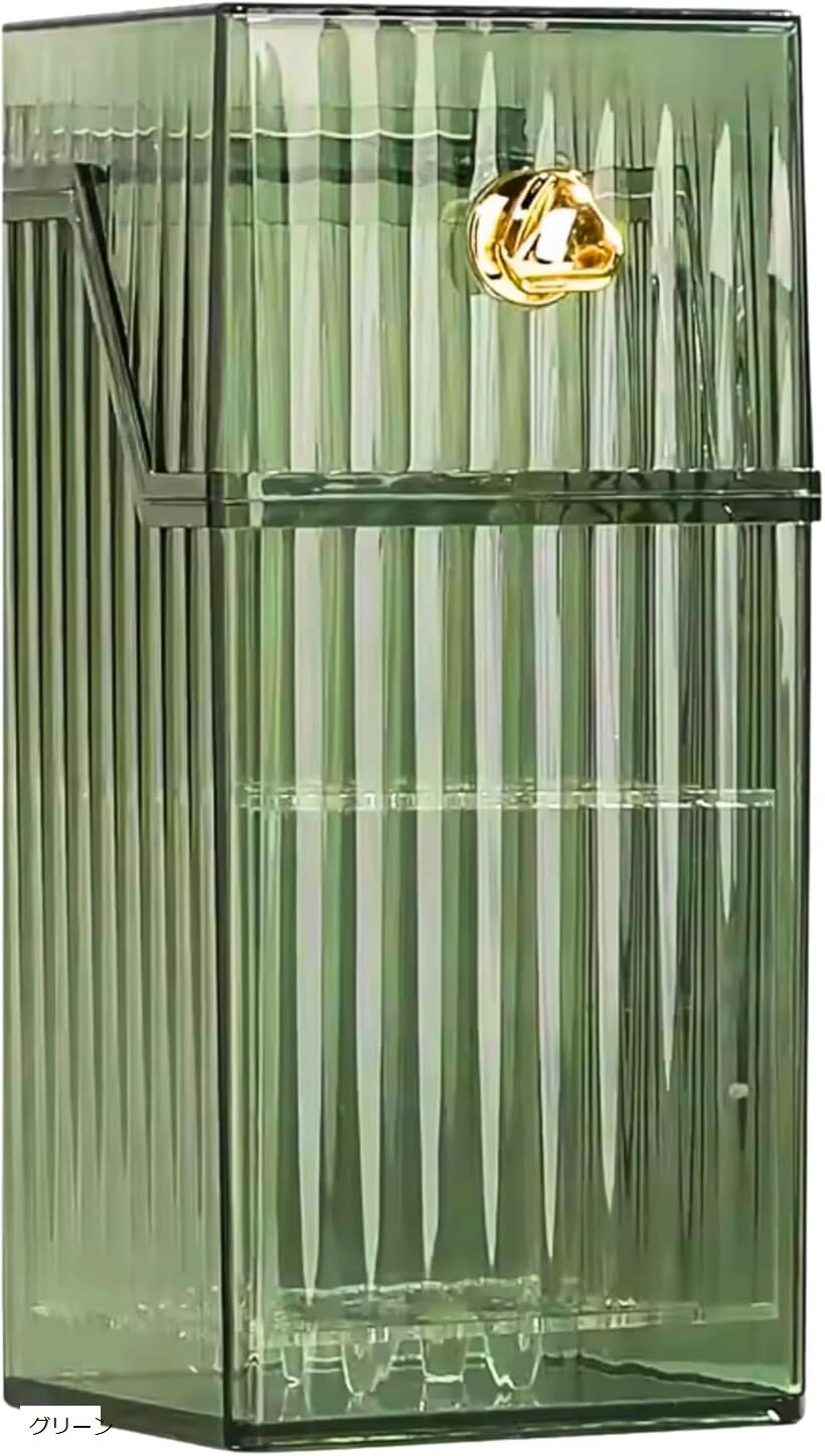 Azmio メイクブラシスタンド メイク道具 メイクブラシケース メイクボックス 蓋付き ライトグレー クリア グリーン