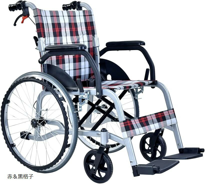 車椅子 自走式 アルミ製 折りたたみ 車イス 軽量車椅子 CP-30A5N 赤＆黒格子