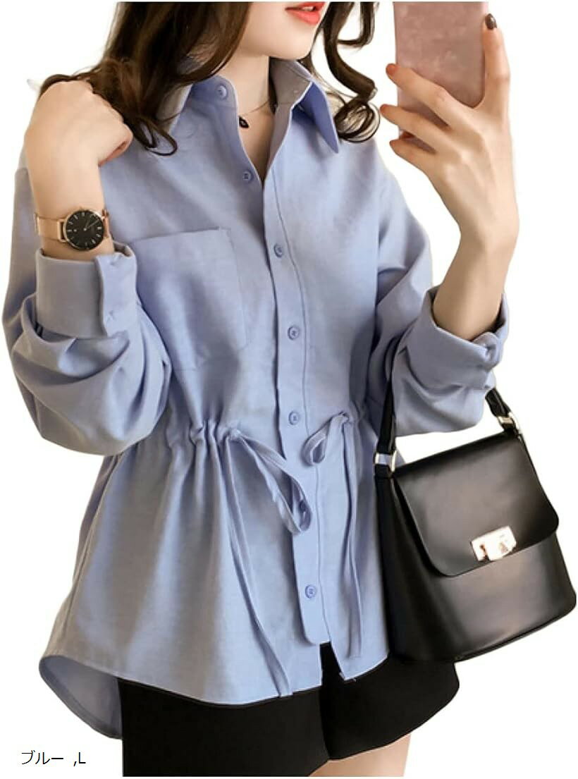 上着 レディース 羽織りシャツ 立ち襟シャツ 襟付きカットソー グレー 2XL XL M ブルー L