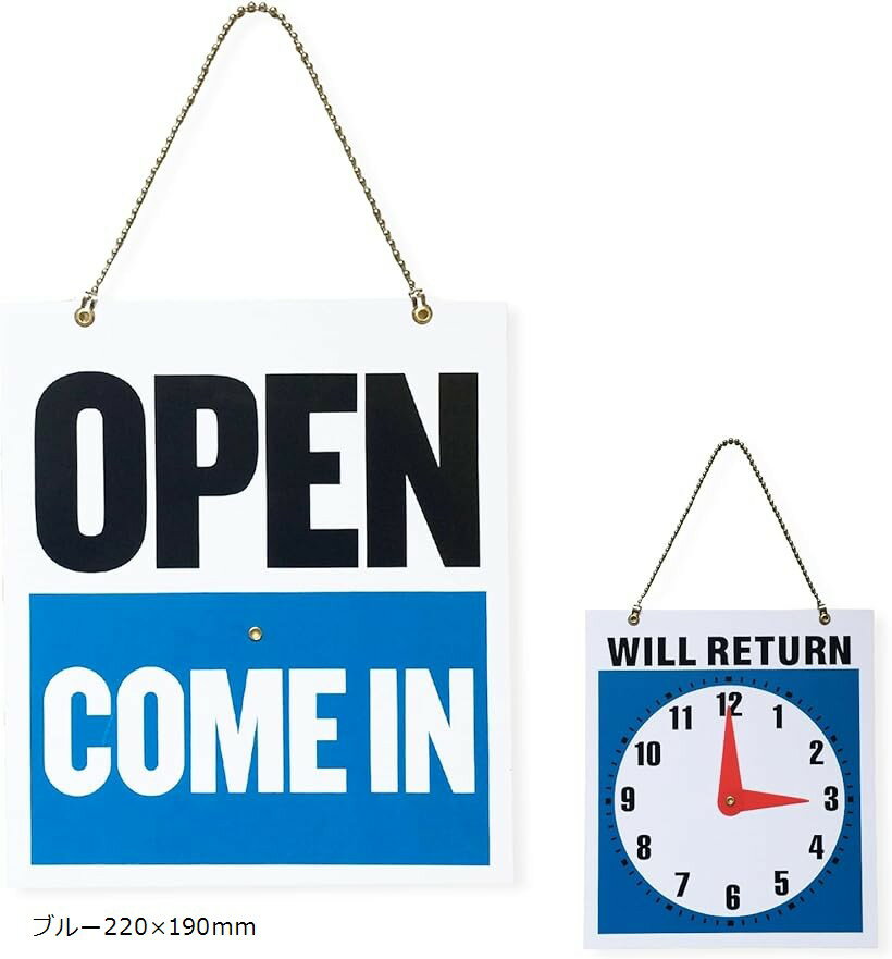 オープンクローズ看板 open close プレート アメリカ雑貨 営業中 ブルー150x290mm ブルー150x290mm 時計付き ブルー220x190mm
