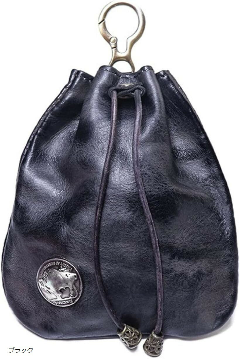 レザーポーチ 腰袋 牛革 メディスンバッグ ヴィンテージ カントリー バイク アメカジ 本革 レトロ 巾着 ブラウン イエロー グリーン ブラック