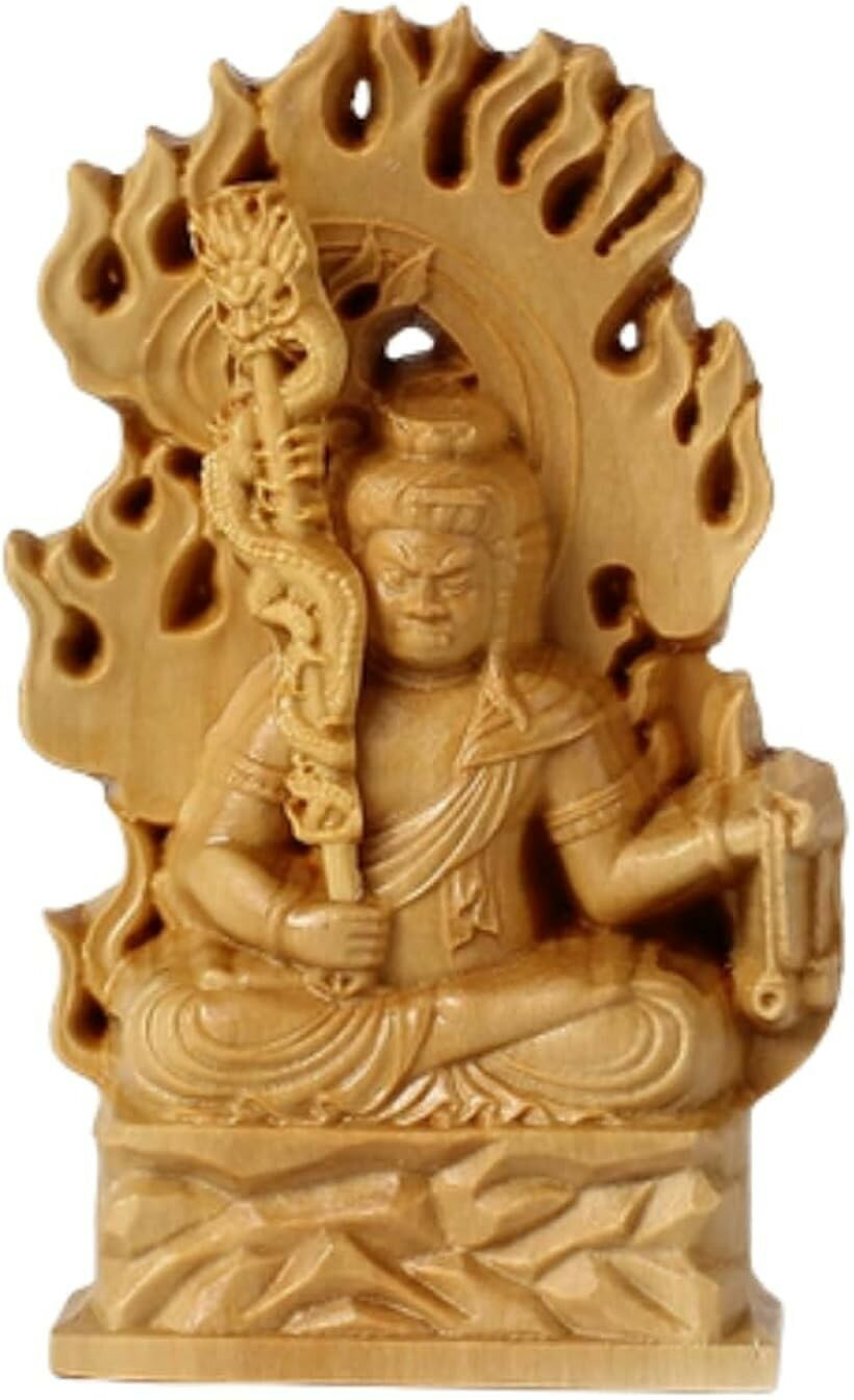 其它 - 仏像 不動明王 木彫り 仏壇仏像 置物 桧木製 守り本尊 悩み 祈る 厄除け 八角台座 火炎光背 御利益 功徳 高さ7.0cmx巾3.8cmx奥行1.5cm 黄柘植 (ベージュ, 大)