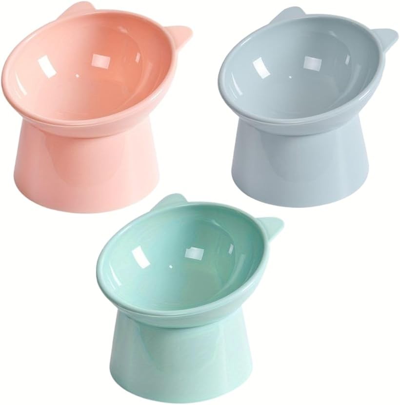 Rakuten - ペット フード ボウル 食器 餌 お水 入れ 皿 3色 セット 犬 猫 食べやすい 斜め (ピンク ブルー グリーン)