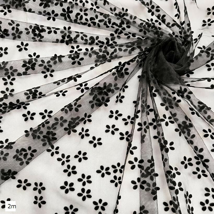 1way 小花柄 チュール 生地 幅150cm ストレッチ 黒 レース 透ける 布 薄手 2m