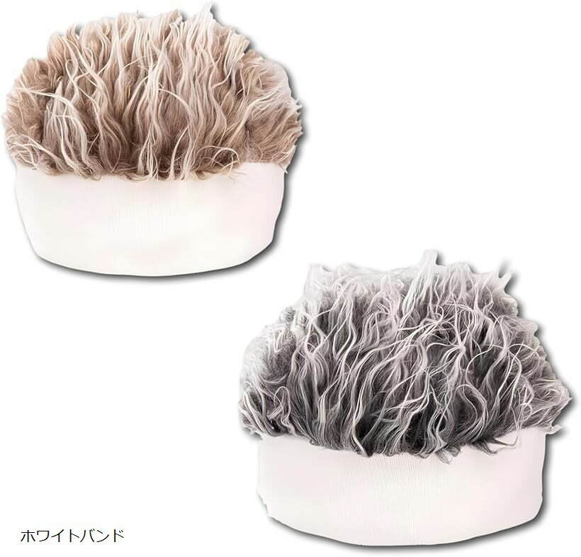 メンズ ウィッグ付き帽子 ヒップホップ ダンス 2色 ホワイトバンド