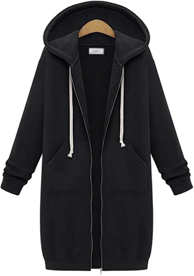 Other - レディース パーカー ロング丈 フード付き ゆったり プルオーバー S・M・L・XL ブラック (ブラック, M)
