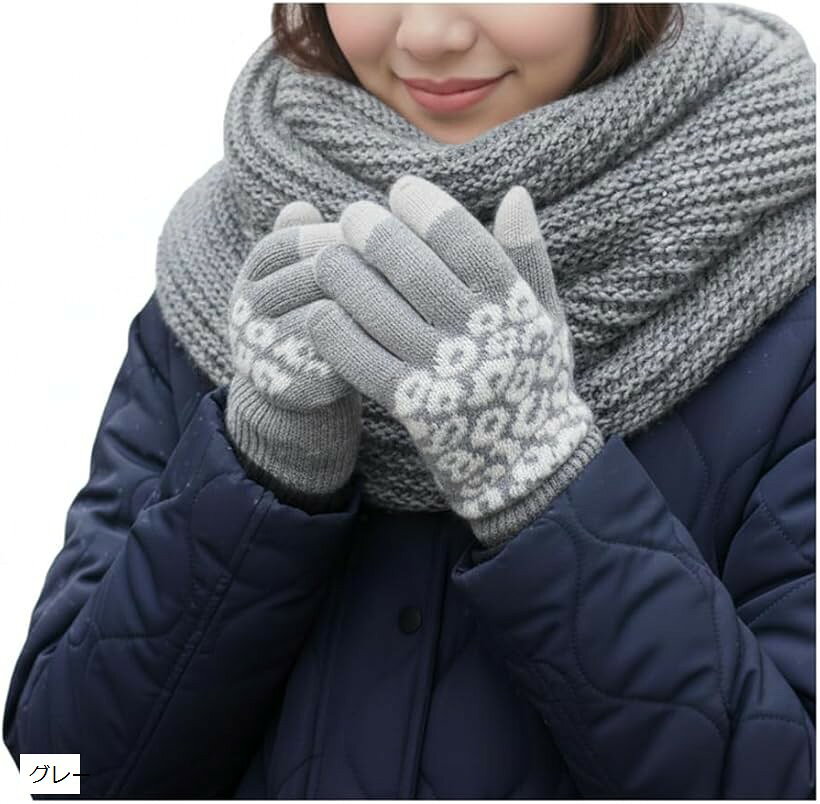 クープ・ド・クール ヒョウ柄 手袋 グローブ スマホ対応 ユニセックス 起毛 タッチパネル 防寒 保温 冬用 クリスマスプレゼント 仕事 冬小物 ブラウン ブラック ホワイト グレー