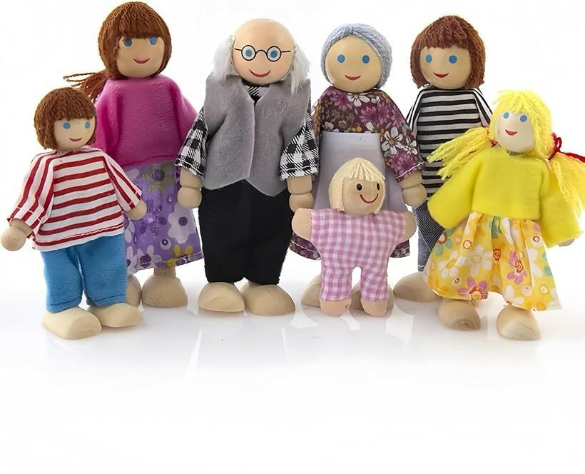 木製人形 ドール ファミリードール ドールハウス 人形セット 7人家族 おもちゃ 知育玩具 7体セット