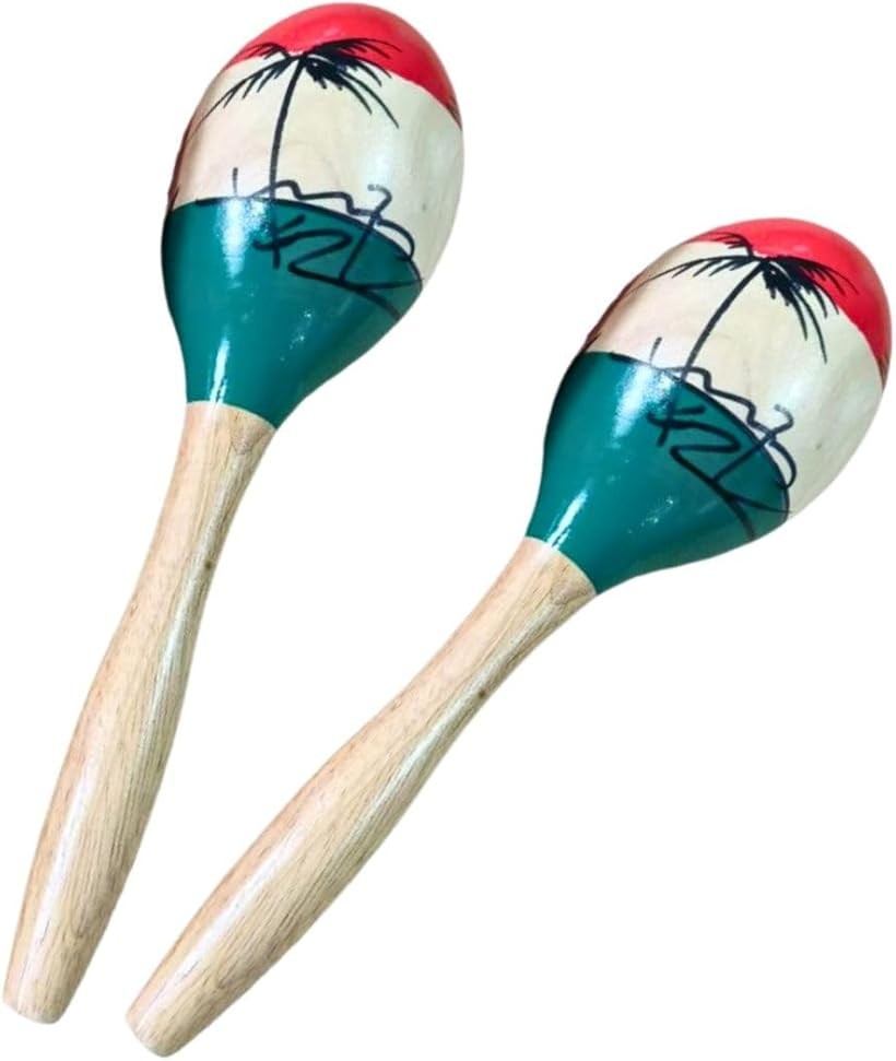 マラカス 楽器 木製 手描きデザイン 2本セット 小型サイズ パーティー 音遊び 教育用 打楽器
