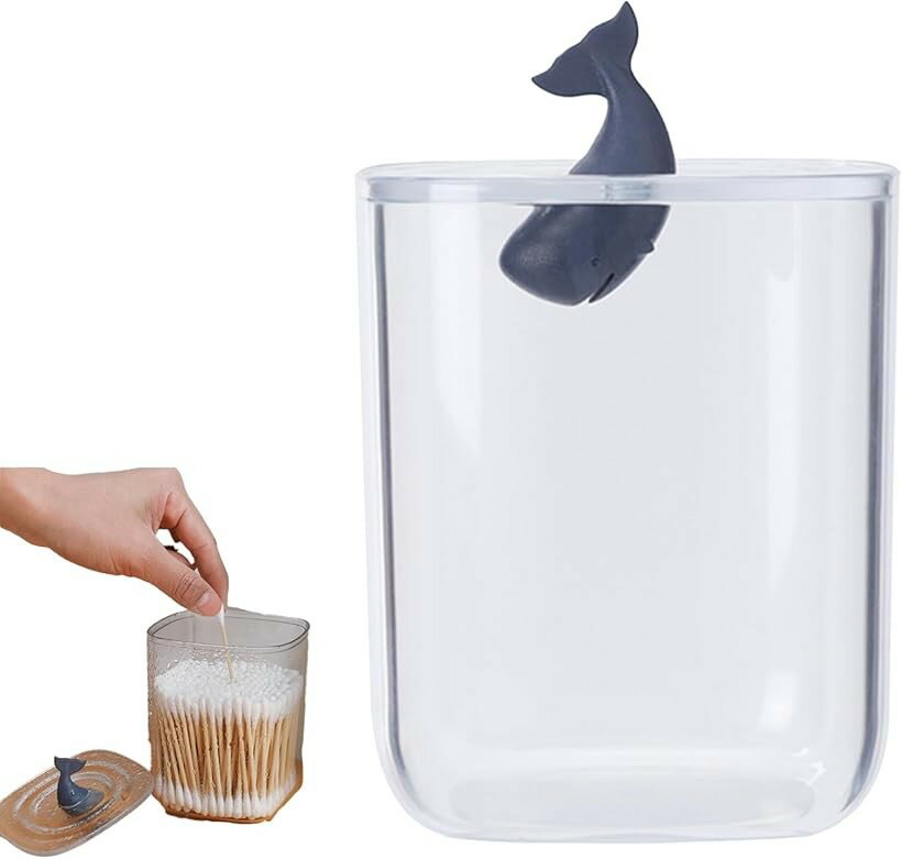 コットンケース 蓋付き コンテナ 卓上 開けやすい 小物収納 ボックス 綿棒ケース 透明