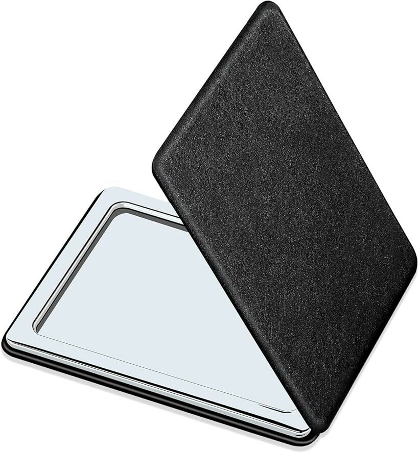 コンパクト バニティミラー 男性用 ブラック トラベルメイクアップミラー ハンドバッグポケットウォレット用 ポータブル両面拡大鏡化粧鏡 日常 仕事 ビジネス