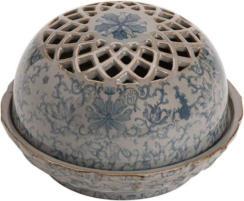 香炉 陶器 仏具 お香立て 机上香炉 丸香炉 アンティーク 蓋付き 線香立て 線香皿