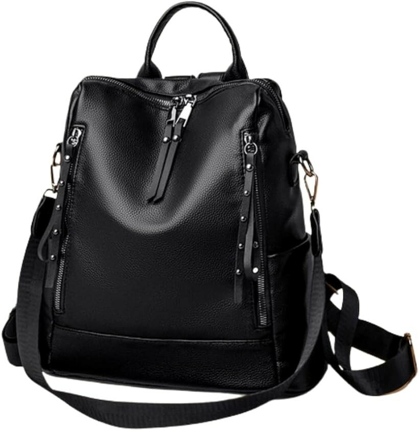 Rakuten - 3way バッグ レディース ミニリュック 女の子 PU 防水 軽量 リュックサック ショルダー 大容量 人気 通勤 通学 旅行 (ブラック, ミディアム)